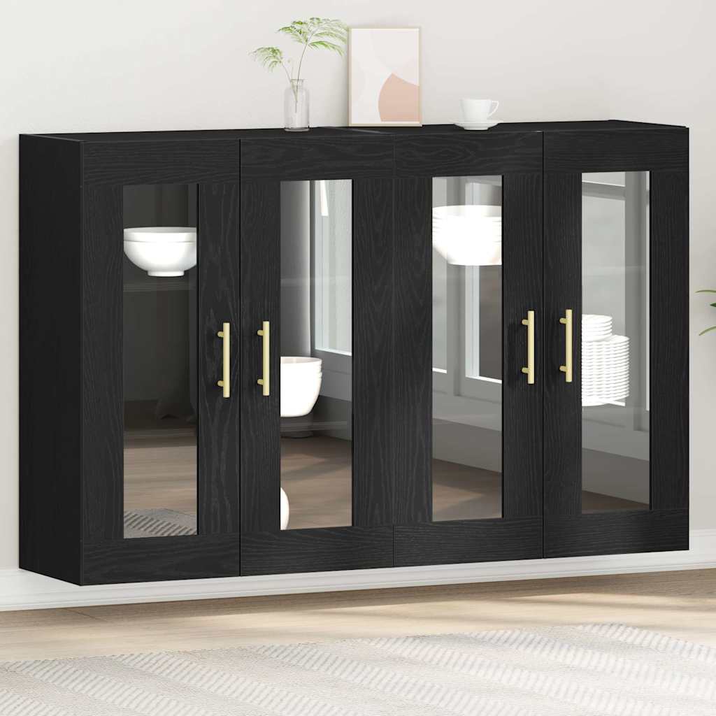 Wall cabinets 2 pcs Black 69.5x34x90 cm Engineered wood