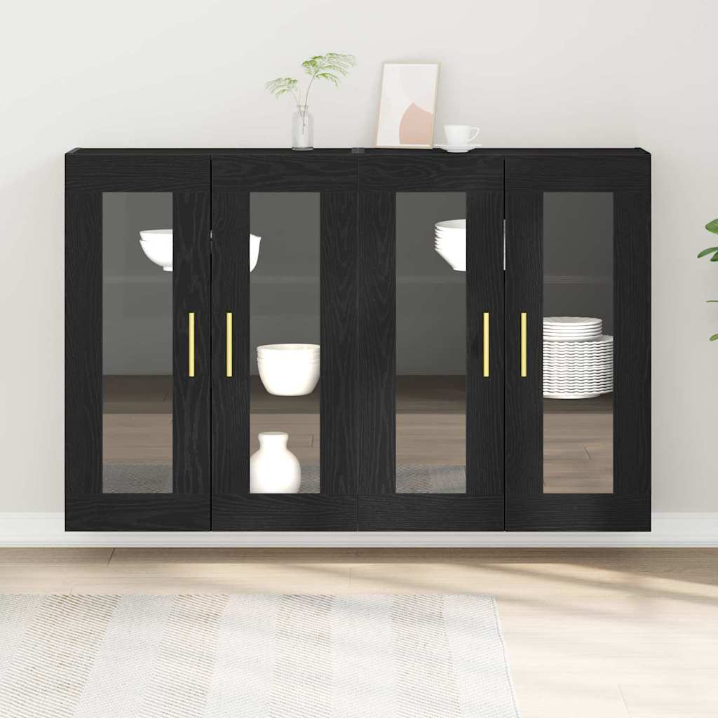 Wall cabinets 2 pcs Black 69.5x34x90 cm Engineered wood