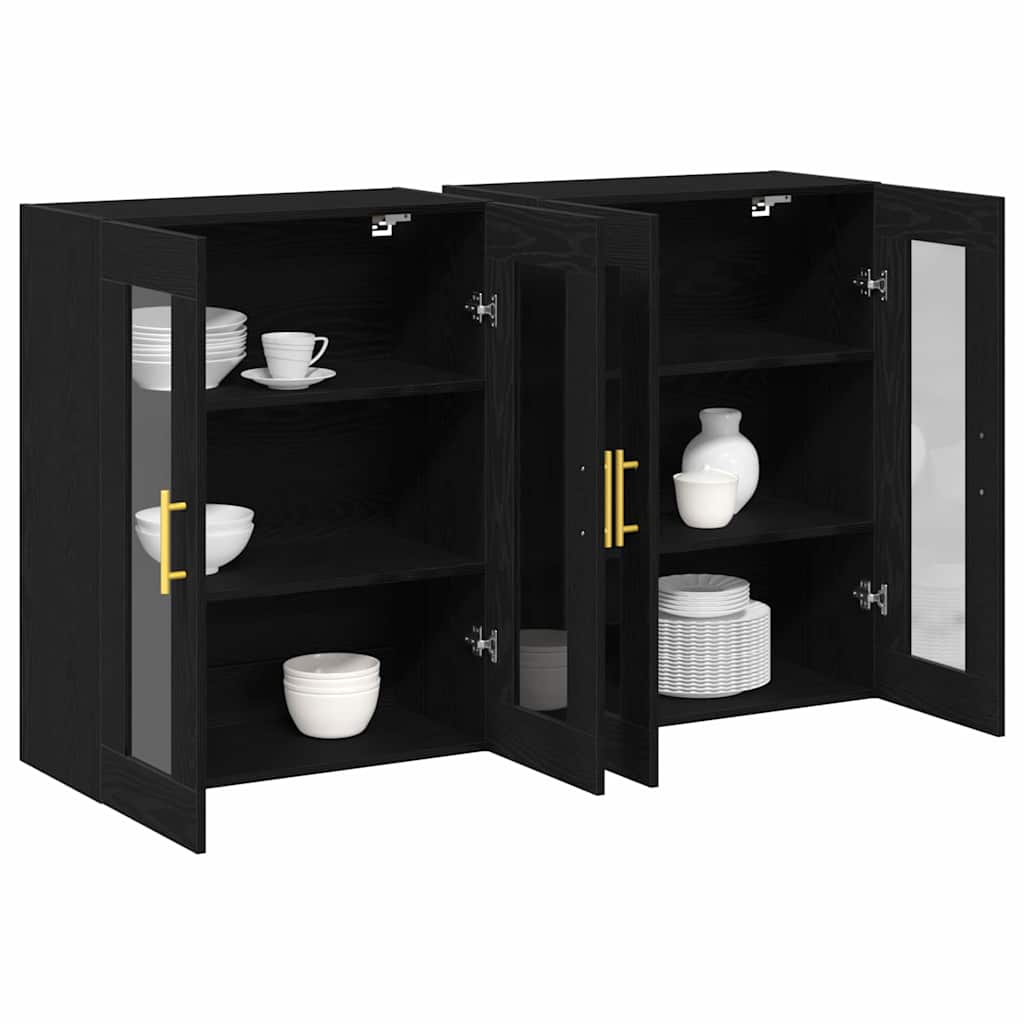 Wall cabinets 2 pcs Black 69.5x34x90 cm Engineered wood