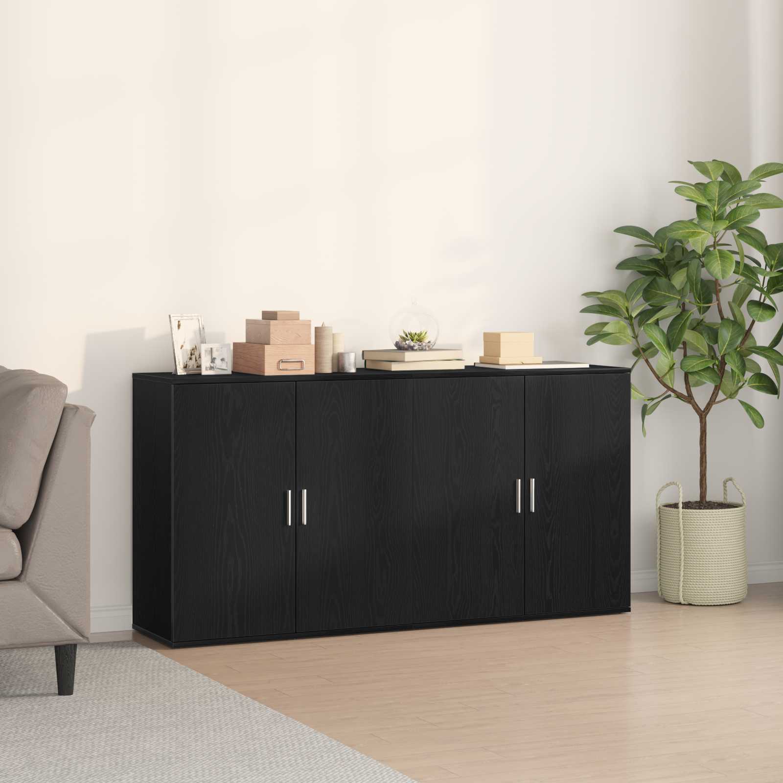 Sānu galdiņi 2 gab. Melns 79x38x80 cm Inženierijas koks