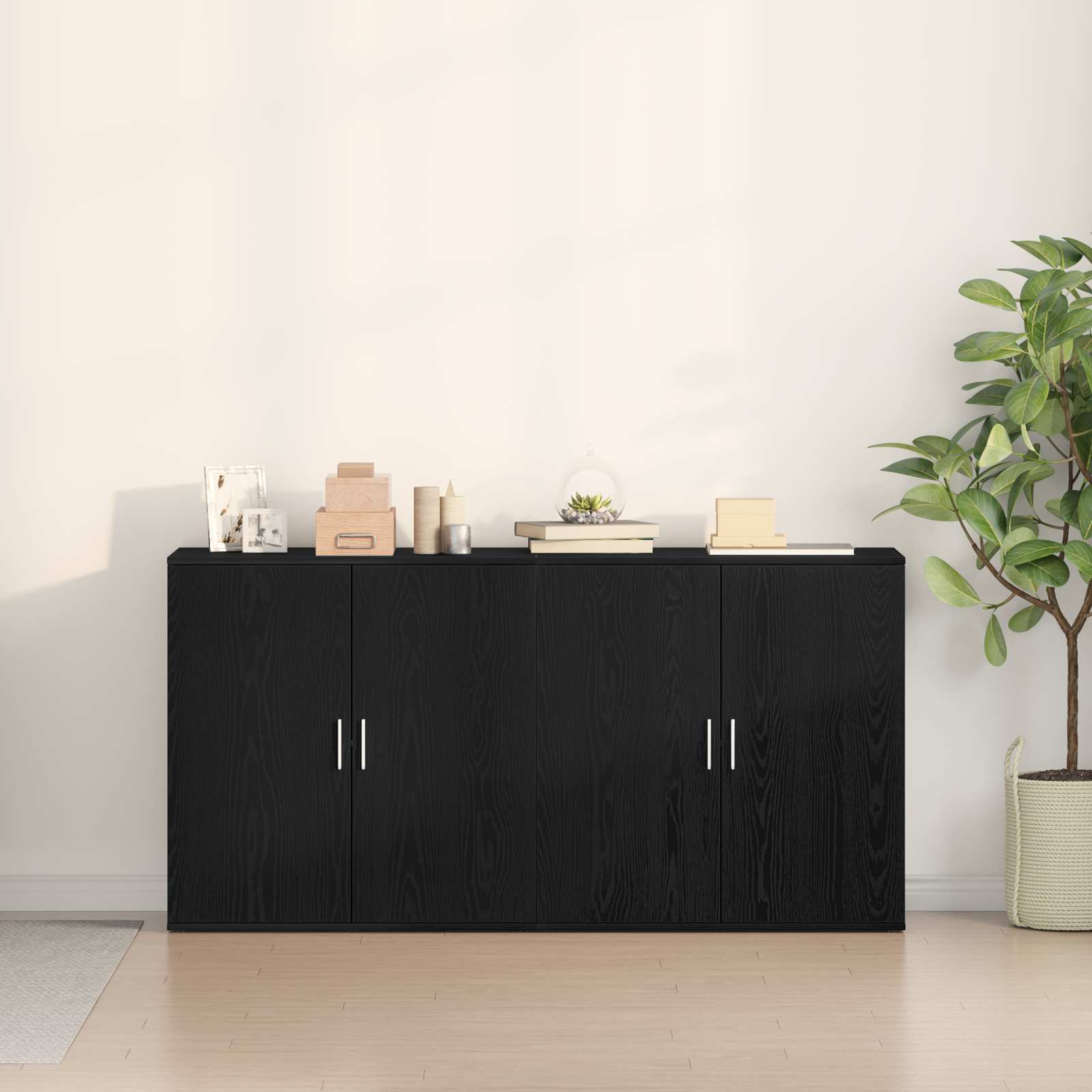Sānu galdiņi 2 gab. Melns 79x38x80 cm Inženierijas koks