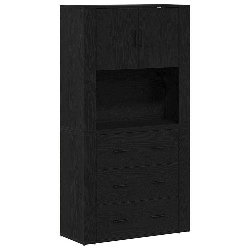 Tall Cabinet with Drawers Black Oak 80 x 33 x 150 cm