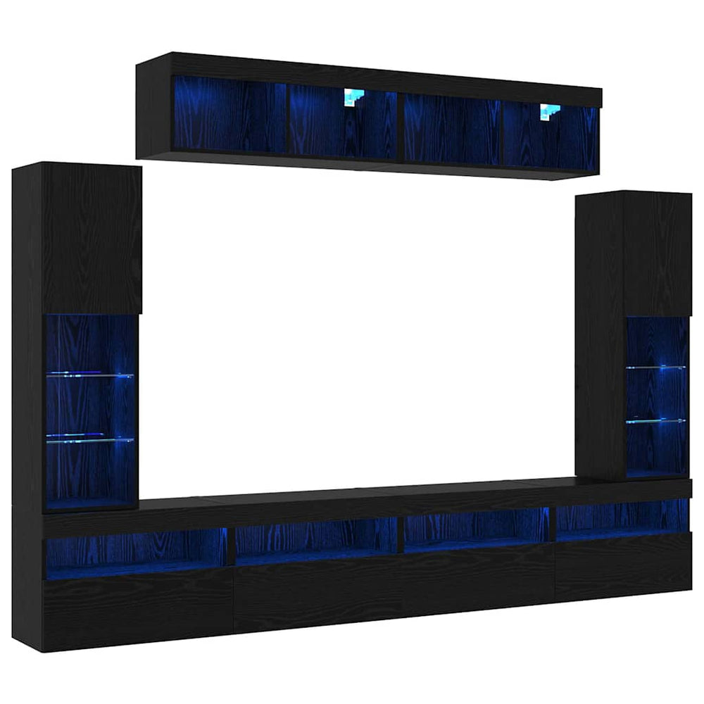 8 dalių TV sienos vienetai su LED Juodasis ąžuolas Inžinerinė mediena