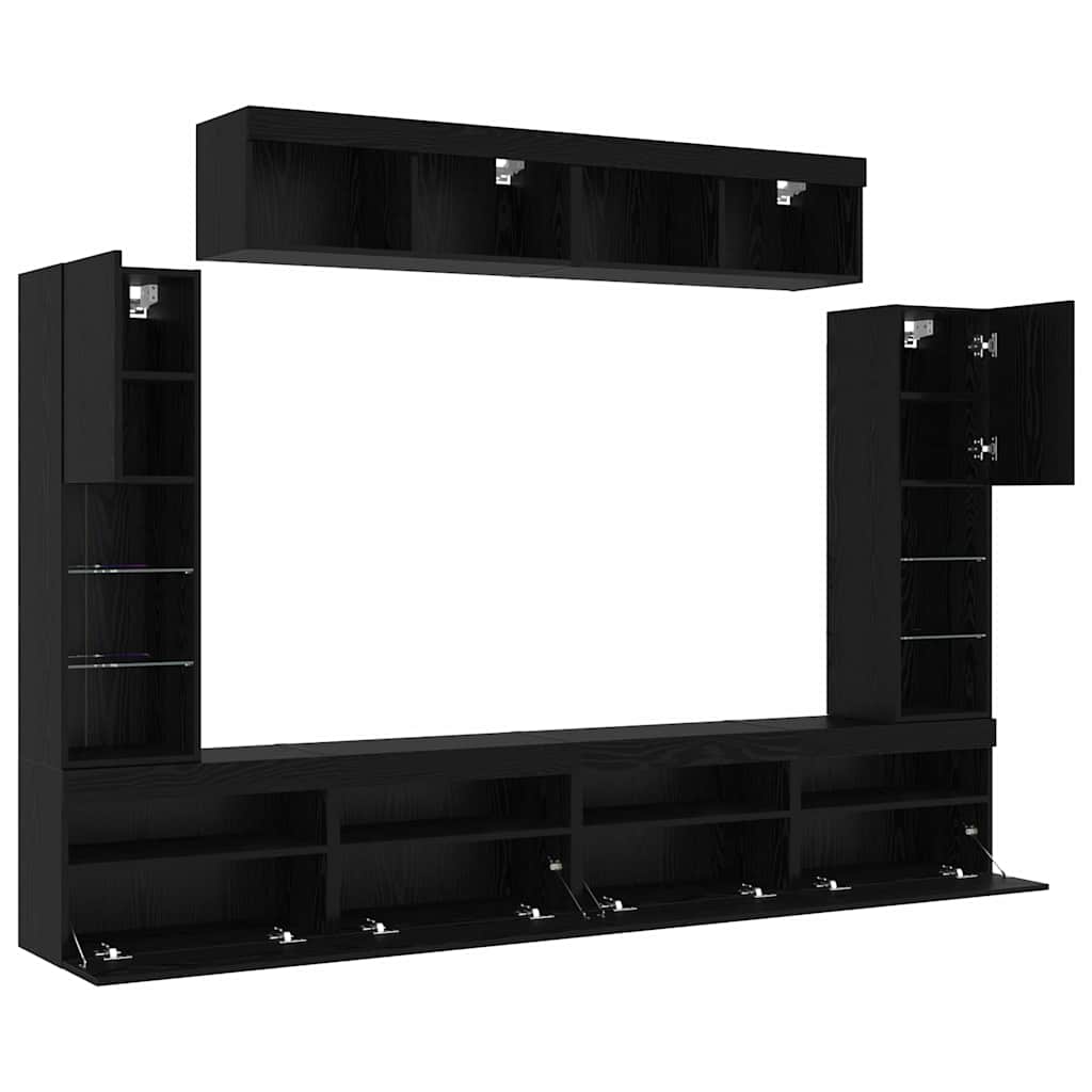 8 dalių TV sienos vienetai su LED Juodasis ąžuolas Inžinerinė mediena