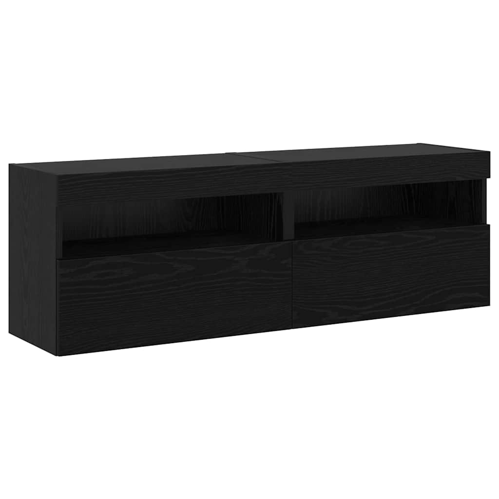 8 dalių TV sienos vienetai su LED Juodasis ąžuolas Inžinerinė mediena
