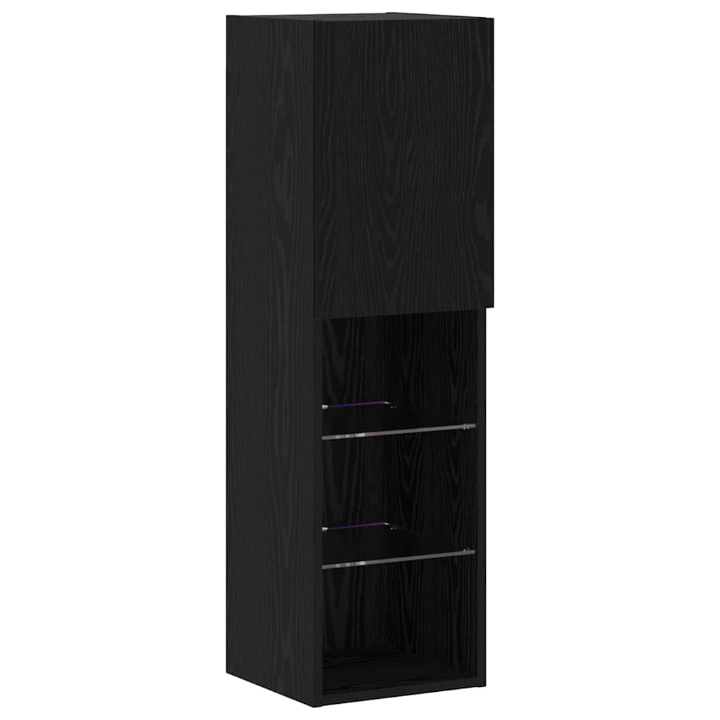 8 dalių TV sienos vienetai su LED Juodasis ąžuolas Inžinerinė mediena