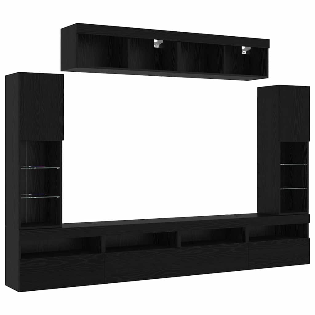 8 dalių TV sienos vienetai su LED Juodasis ąžuolas Inžinerinė mediena