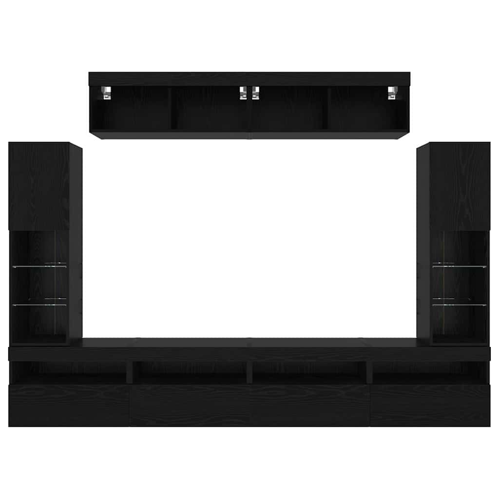 8 dalių TV sienos vienetai su LED Juodasis ąžuolas Inžinerinė mediena