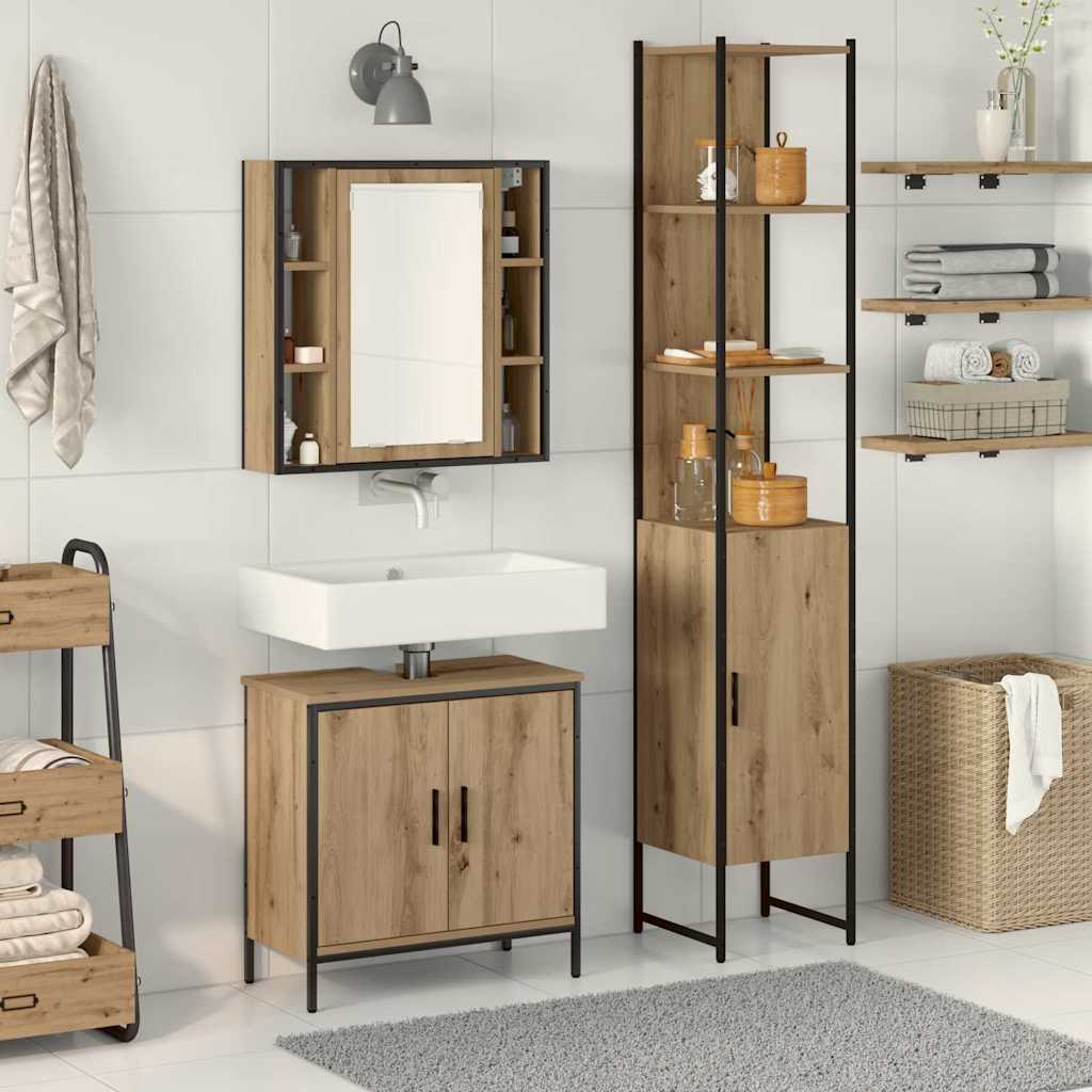 Bathroom Cabinet with Shelf 3 pcs Brown Engineered Wood