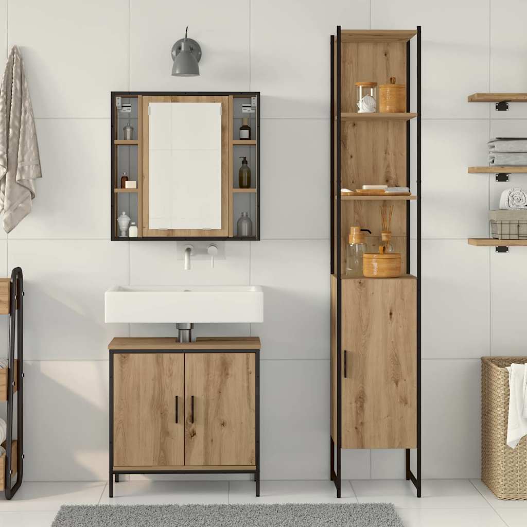 Bathroom Cabinet with Shelf 3 pcs Brown Engineered Wood