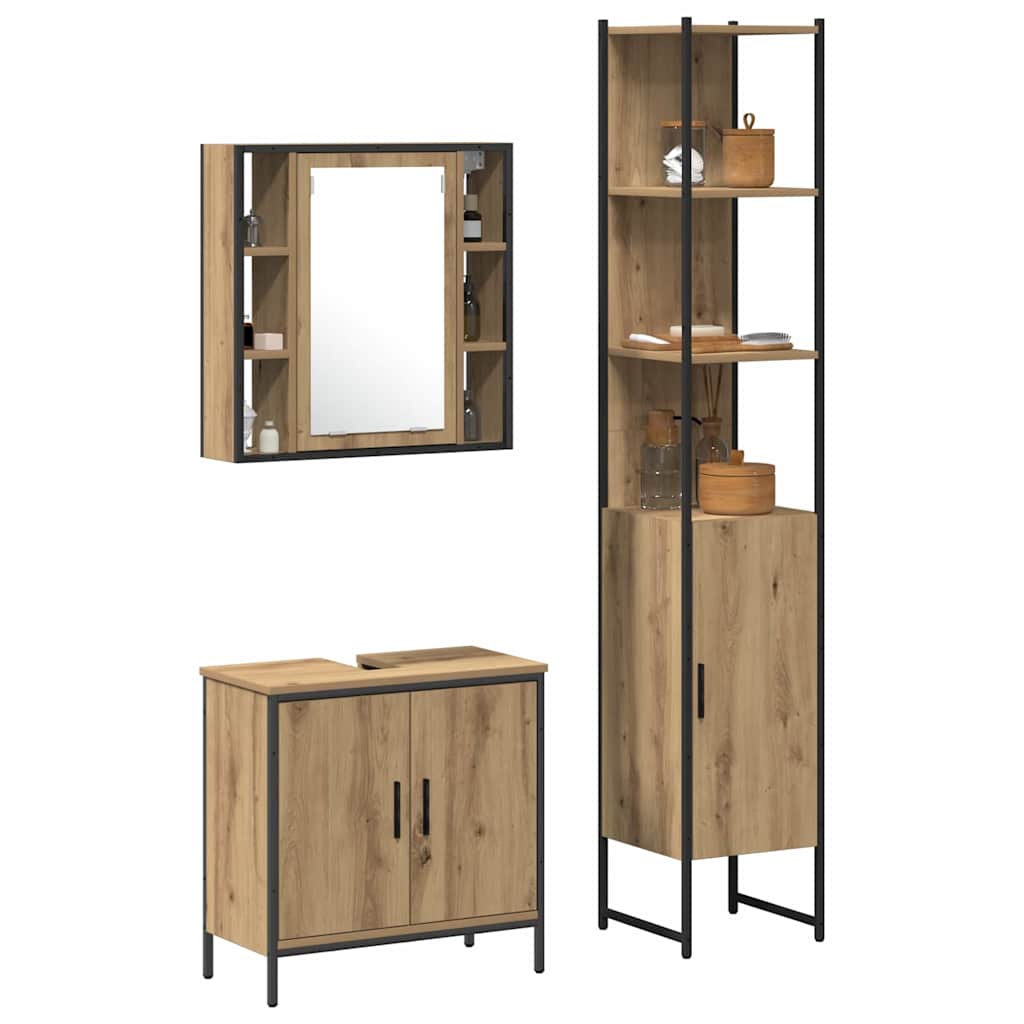 Bathroom Cabinet with Shelf 3 pcs Brown Engineered Wood
