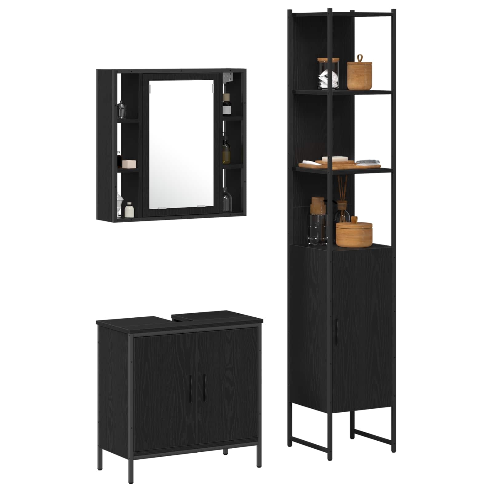 bathroom sink cabinet black oak 60x30x60 cm engineered wood