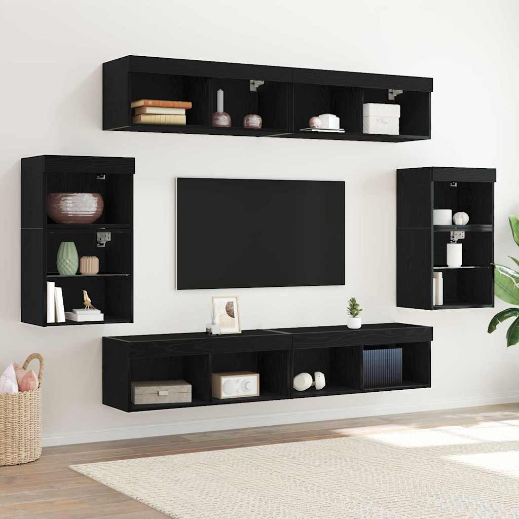 TV spintelių komplektas 8 vnt. juoda ąžuolo Apdirbta mediena