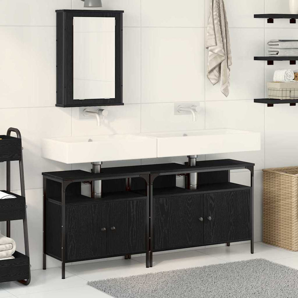 3-Piece Bathroom Furniture Set Black Oak Engineered Wood
