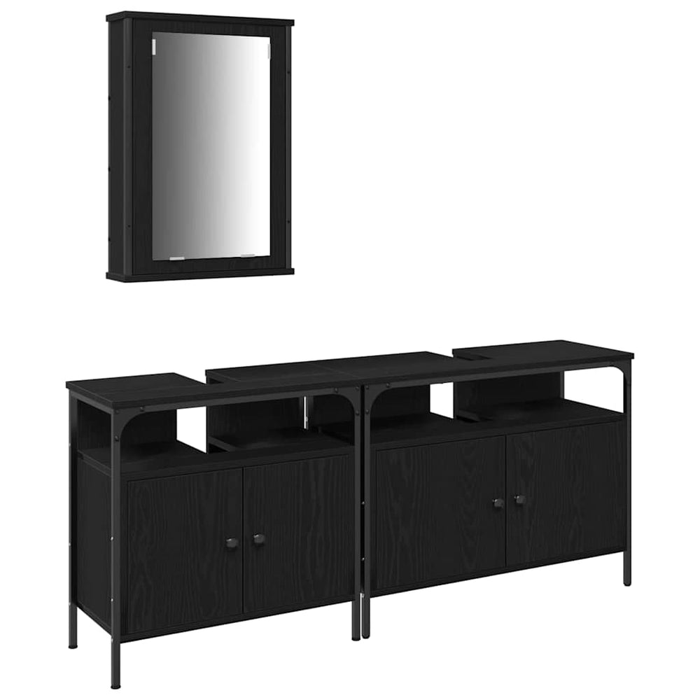 3-Piece Bathroom Furniture Set Black Oak Engineered Wood