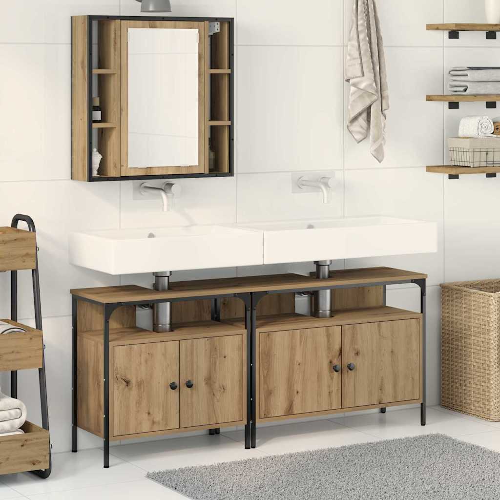 Bathroom Cabinet with Shelf 3 pcs Brown Engineered Wood