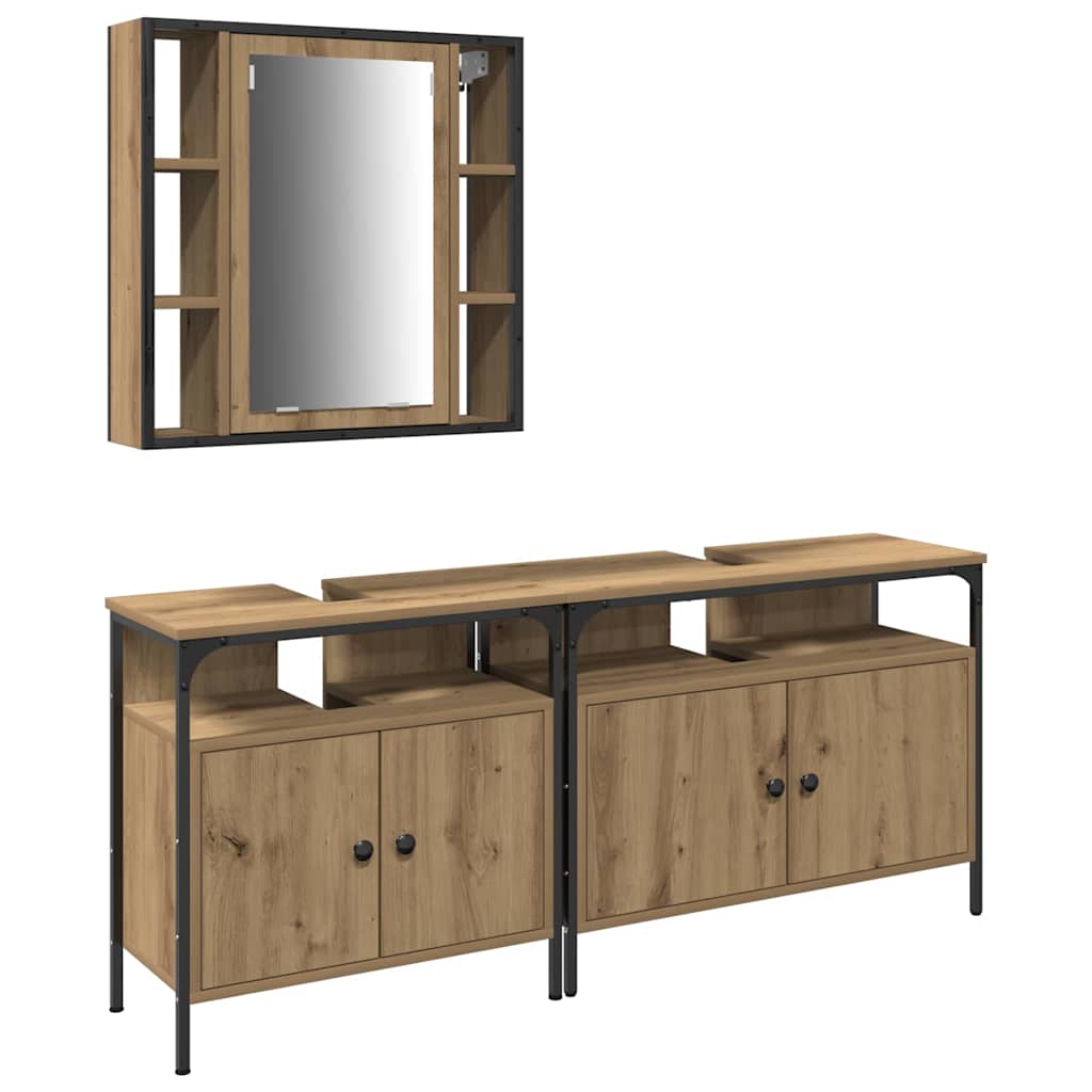 Bathroom Cabinet with Shelf 3 pcs Brown Engineered Wood