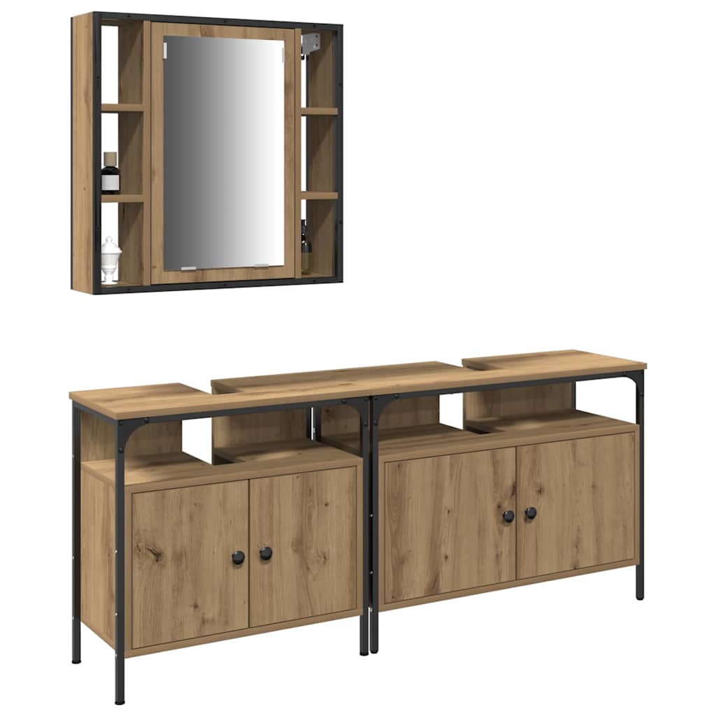 Bathroom Cabinet with Shelf 3 pcs Brown Engineered Wood