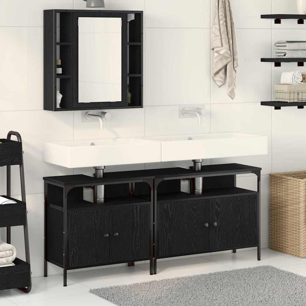 3-piece bathroom furniture set Black oak manufactured wood