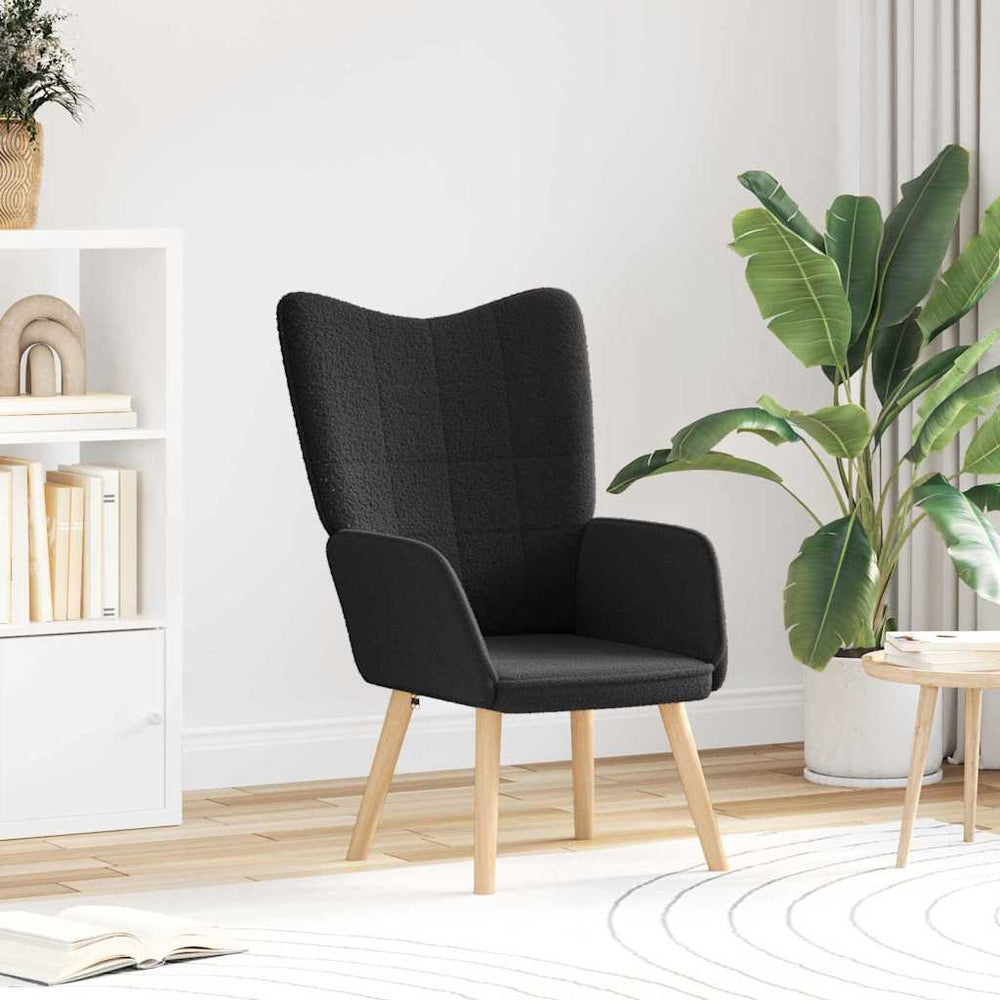Relaxation Chair Black Curled Wool Fabric
