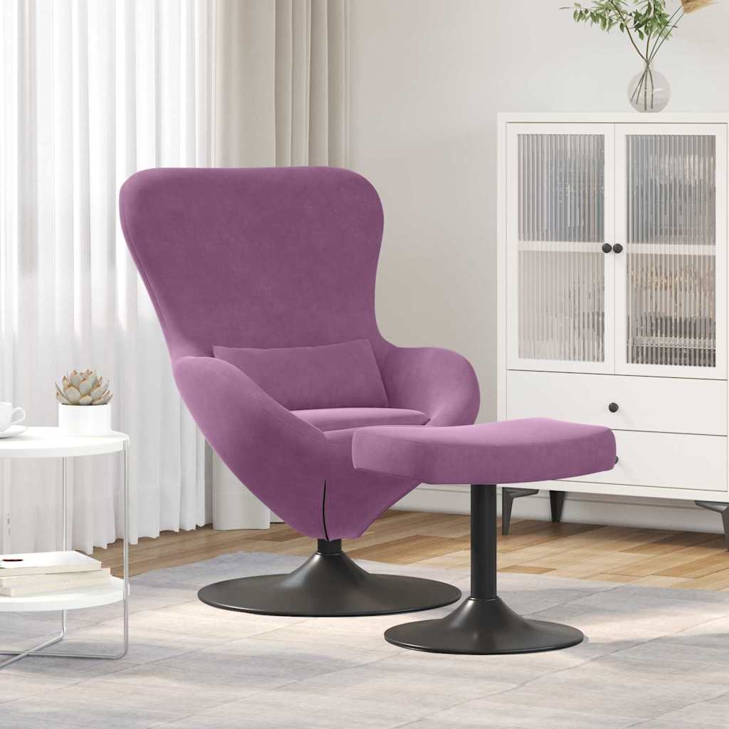 Kiaušinio kėdė su pufu Violetinė Aksomas
