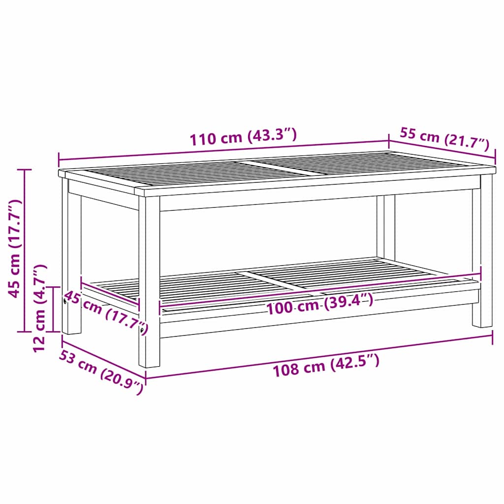 Kavos staliukas 110x55x45 cm iš kietos akacijos medienos