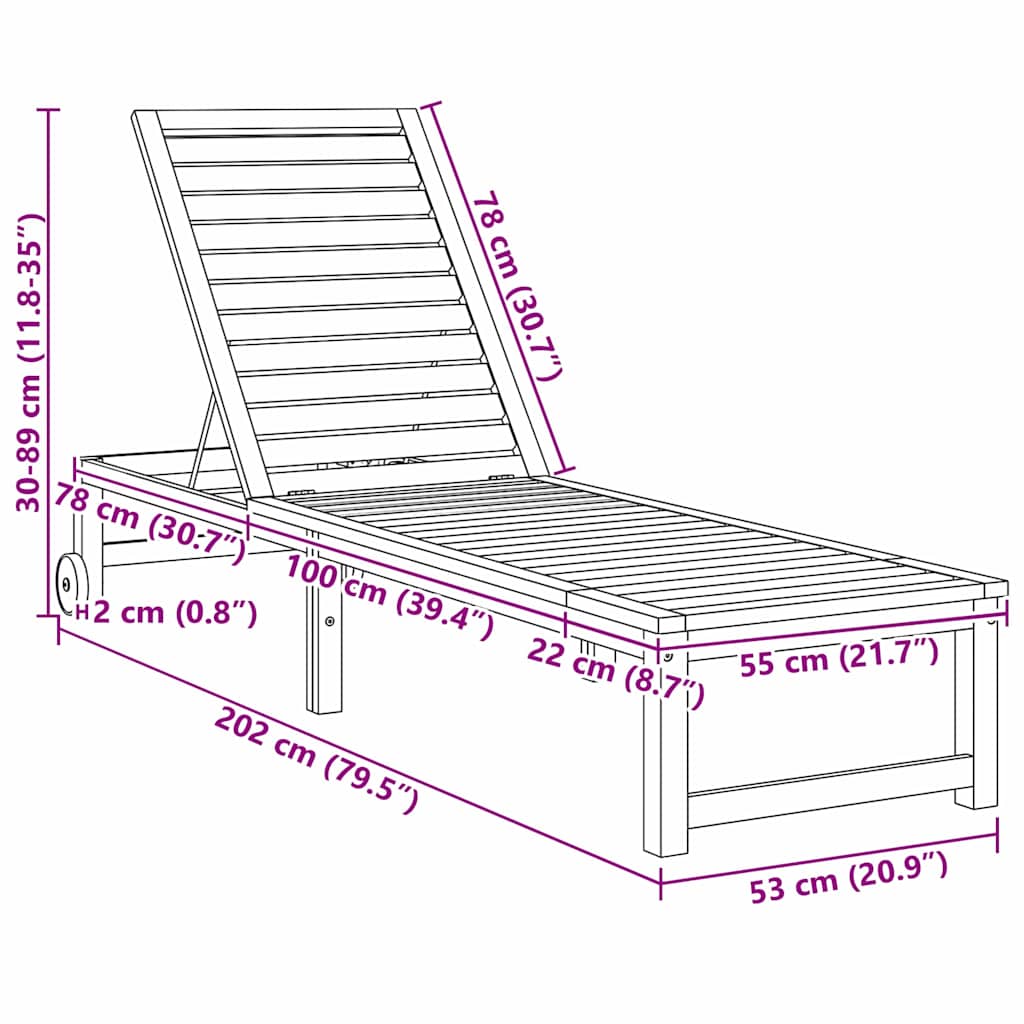 Saulės gultas Ruda 202 x 53 x 89 cm Kietos akacijos mediena
