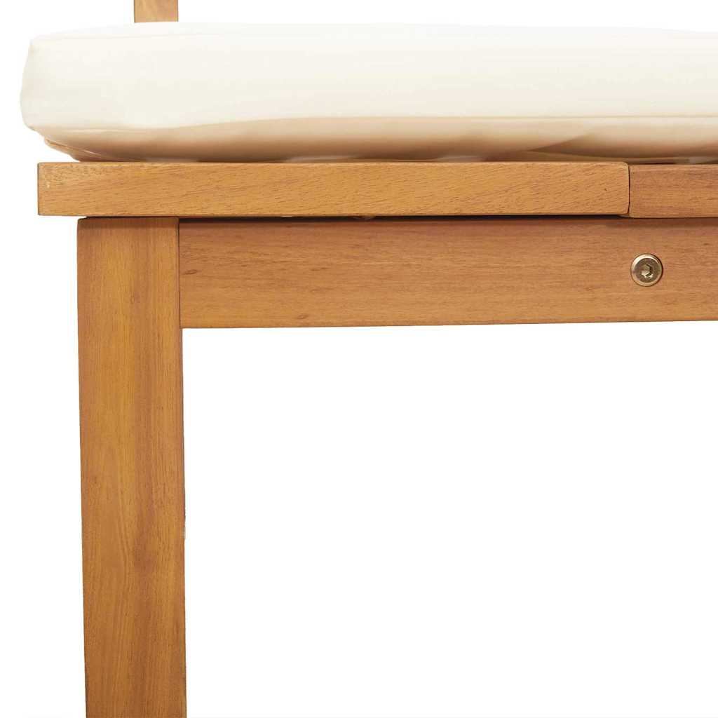 Sun lounger with 3-in-1 function and cream cushion, made of solid acacia wood
