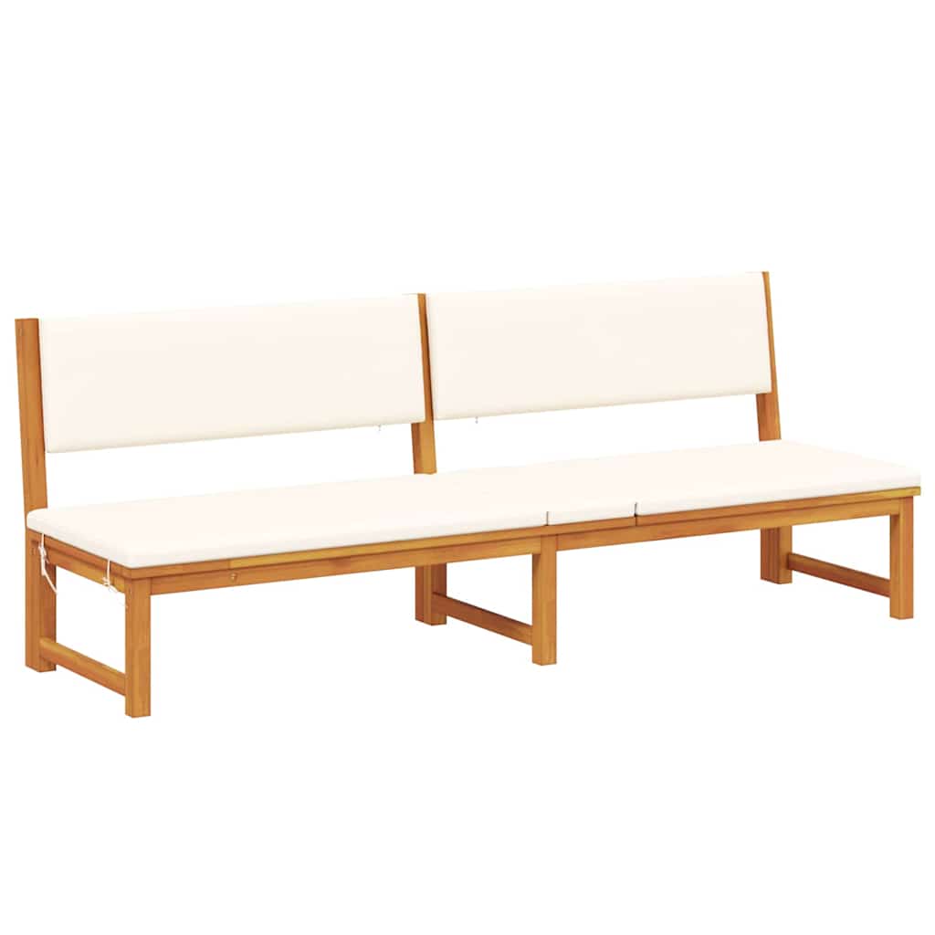 Sun lounger with 3-in-1 function and cream cushion, made of solid acacia wood