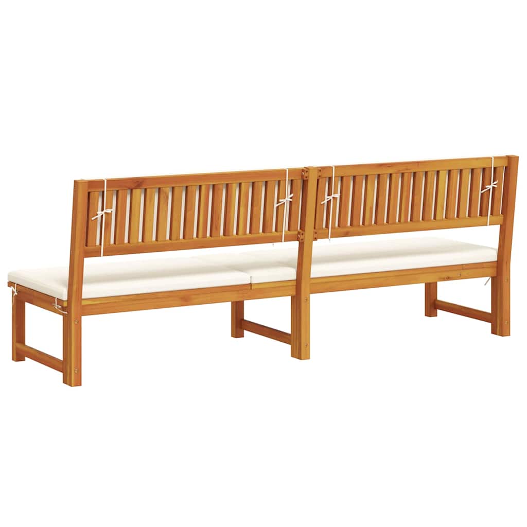 Sun lounger with 3-in-1 function and cream cushion, made of solid acacia wood