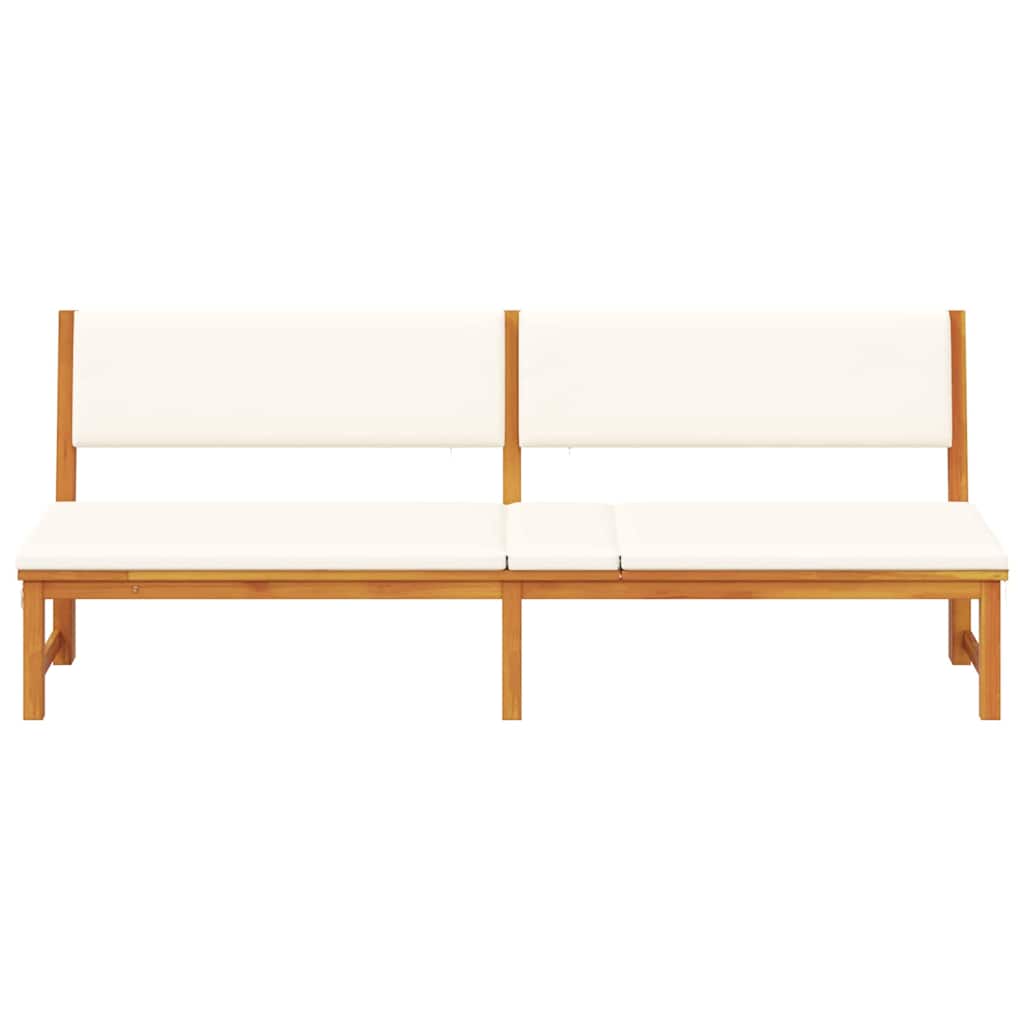 Sun lounger with 3-in-1 function and cream cushion, made of solid acacia wood