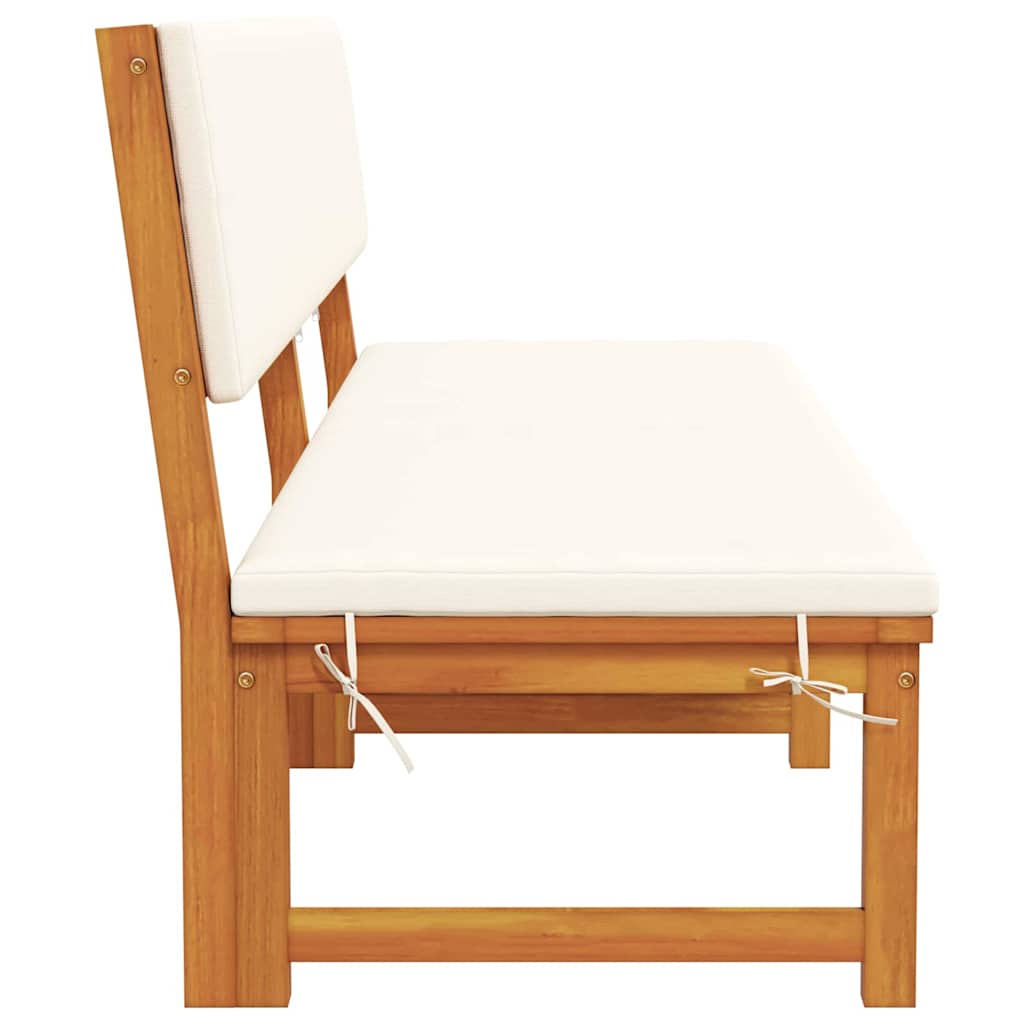 Sun lounger with 3-in-1 function and cream cushion, made of solid acacia wood