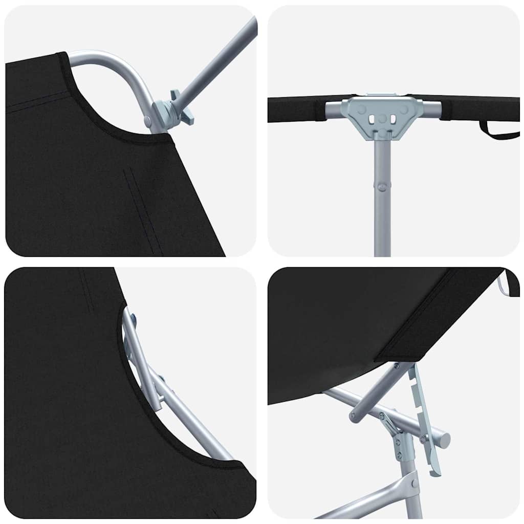 Folding sun loungers 2 pcs. with canopy, black, 600D Oxford fabric