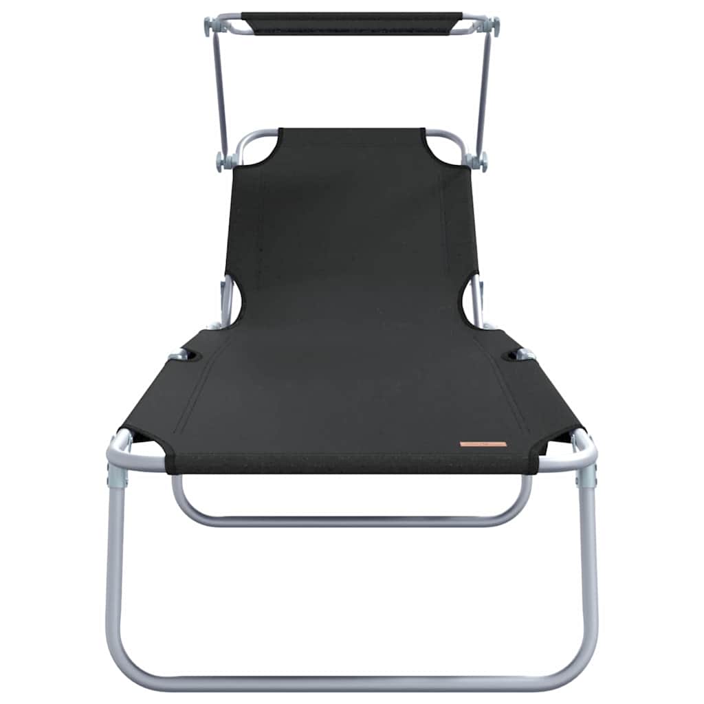Folding sun loungers 2 pcs. with canopy, black, 600D Oxford fabric