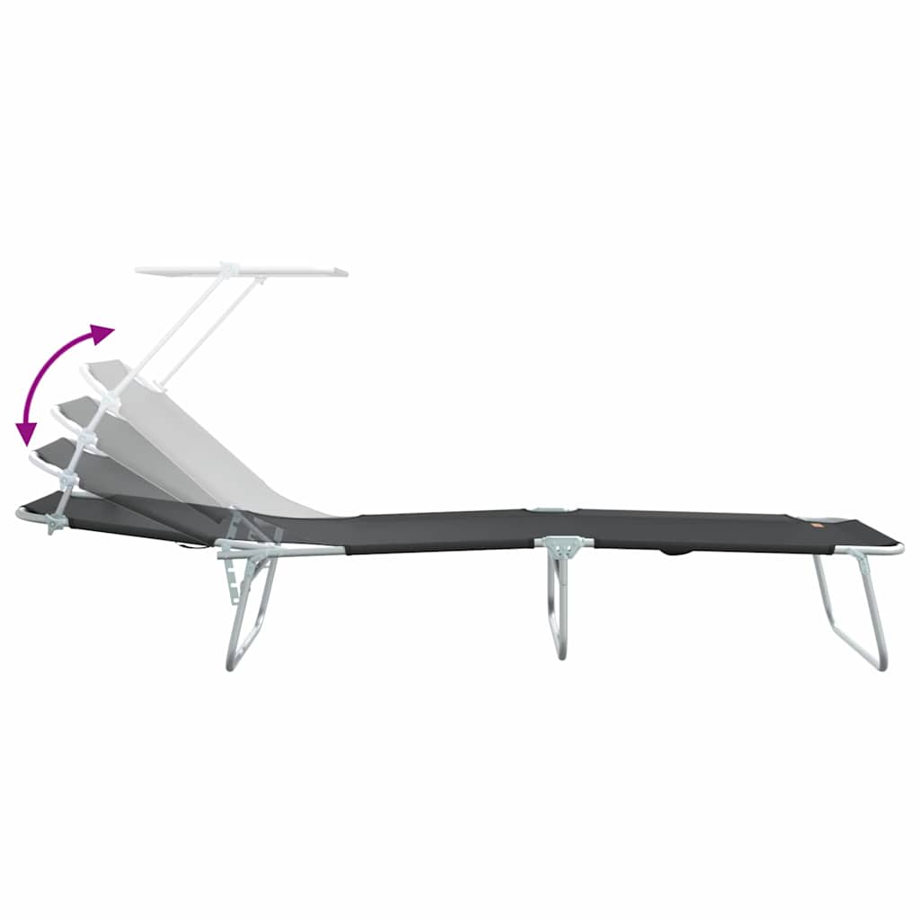 Folding sun loungers 2 pcs. with canopy, black, 600D Oxford fabric