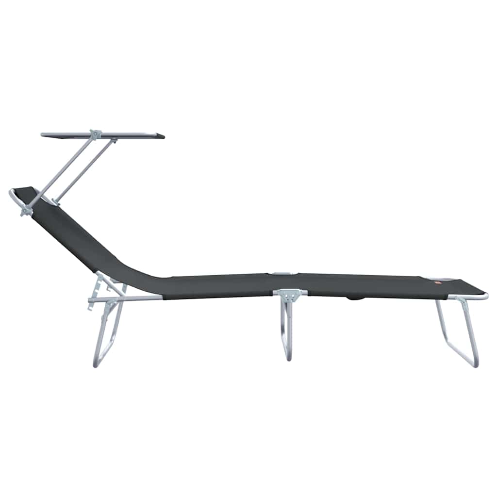 Folding sun loungers 2 pcs. with canopy, black, 600D Oxford fabric