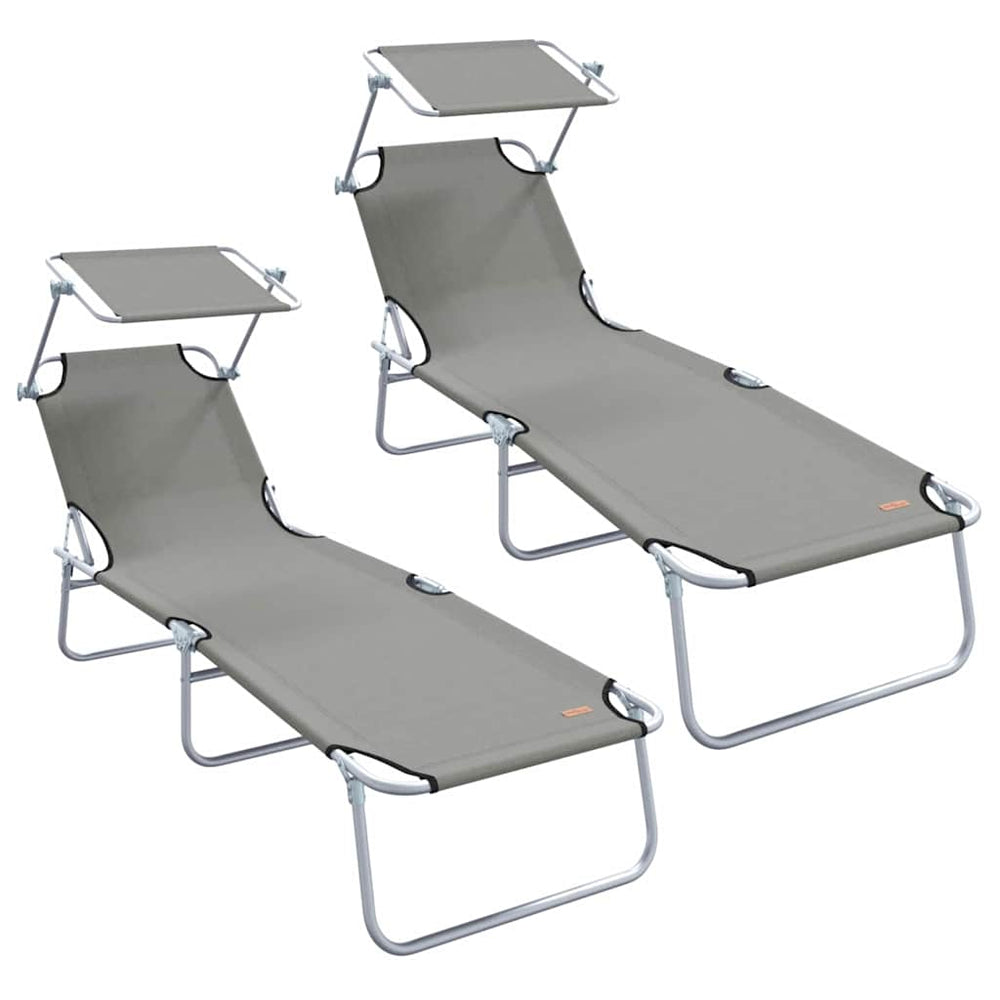 2-piece foldable sun lounger set with canopy, grey 600D oxford fabric