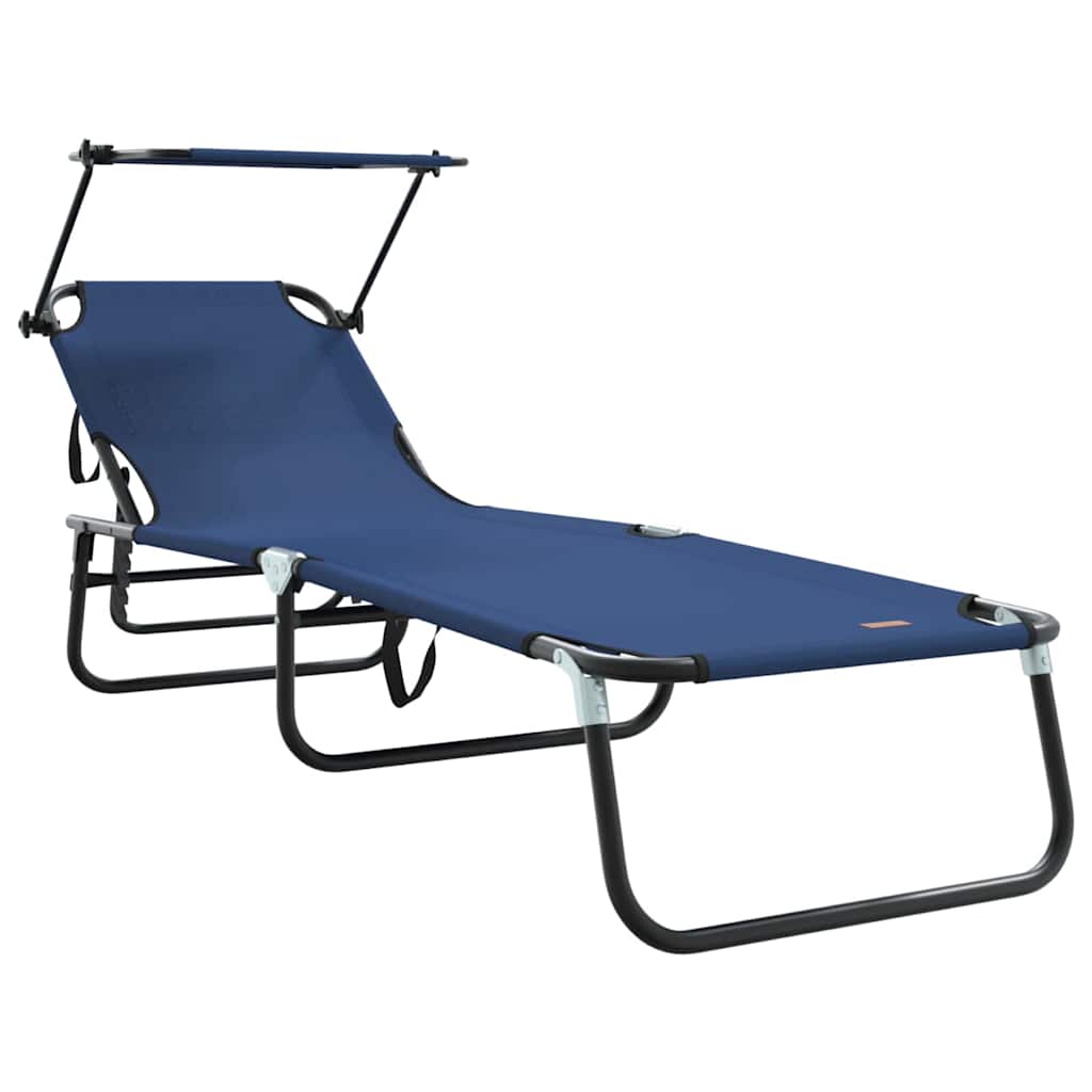 Salokāms sauļošanās krēsls ar nojumi, zils, 600D Oksfordas audums.