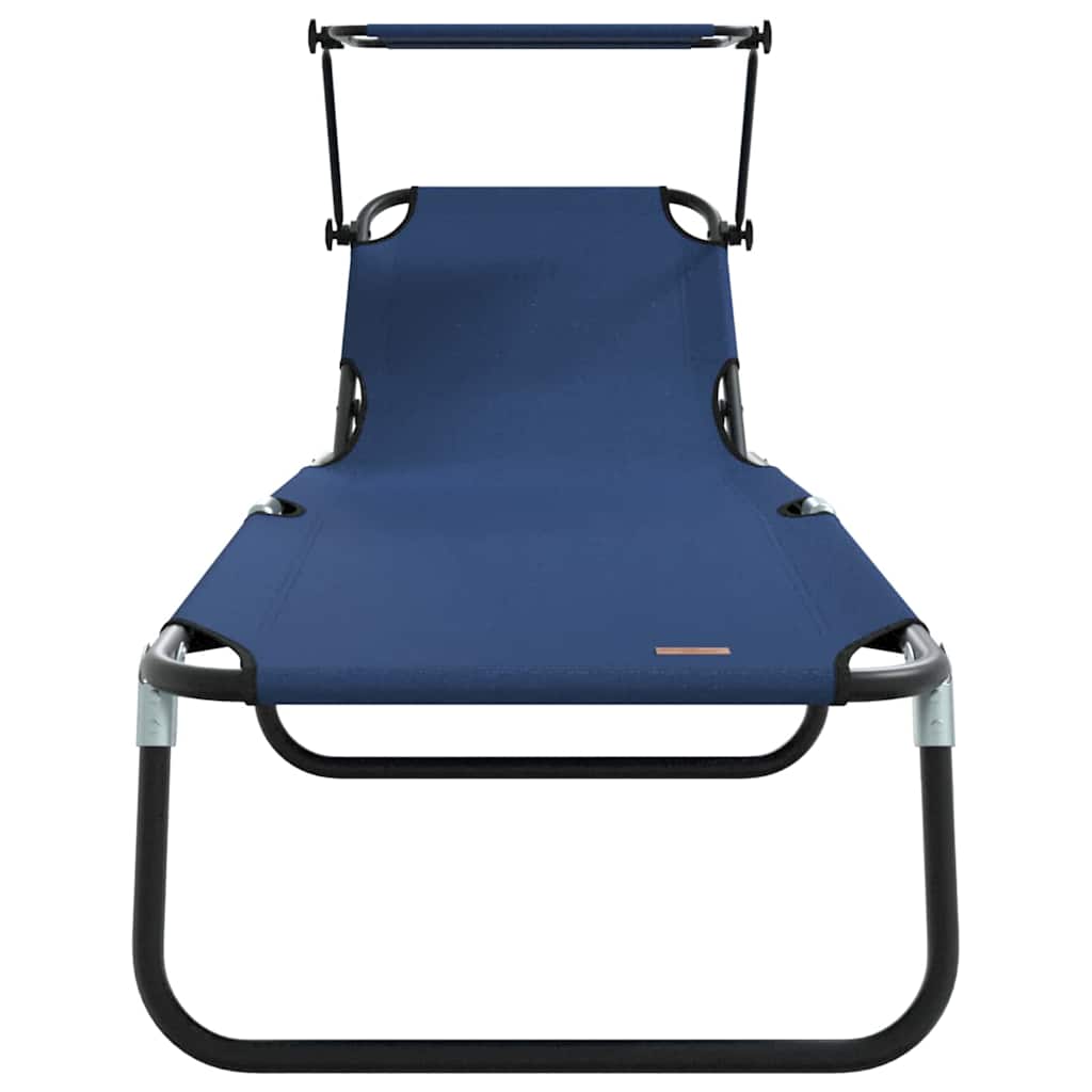 Salokāms sauļošanās krēsls ar nojumi, zils, 600D Oksfordas audums.
