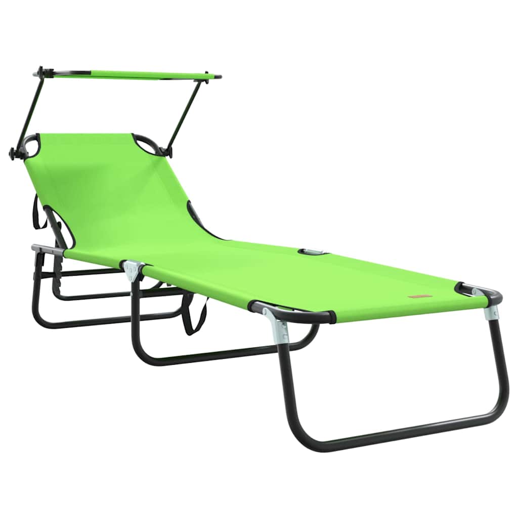 Folding sun lounger with roof, green, 600D Oxford fabric