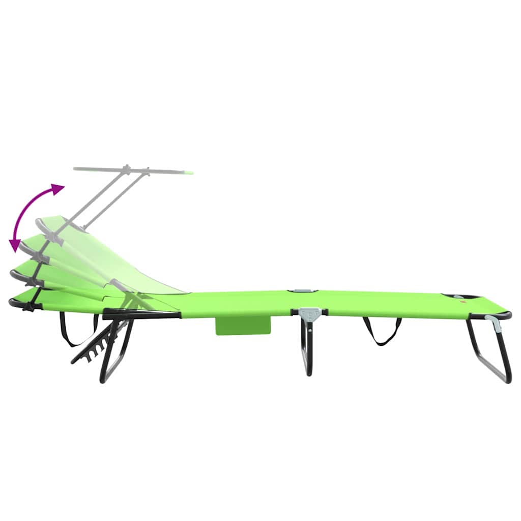 Folding sun lounger with roof, green, 600D Oxford fabric