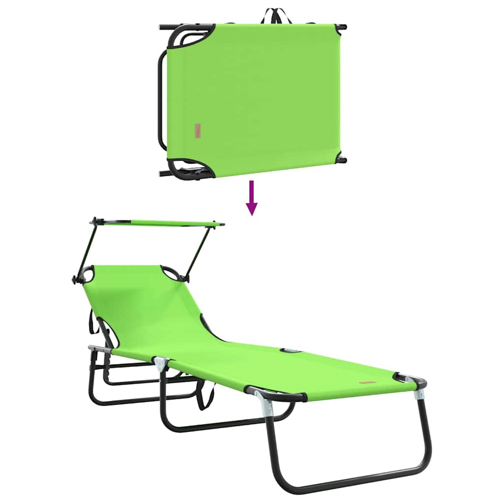 Folding sun lounger with roof, green, 600D Oxford fabric