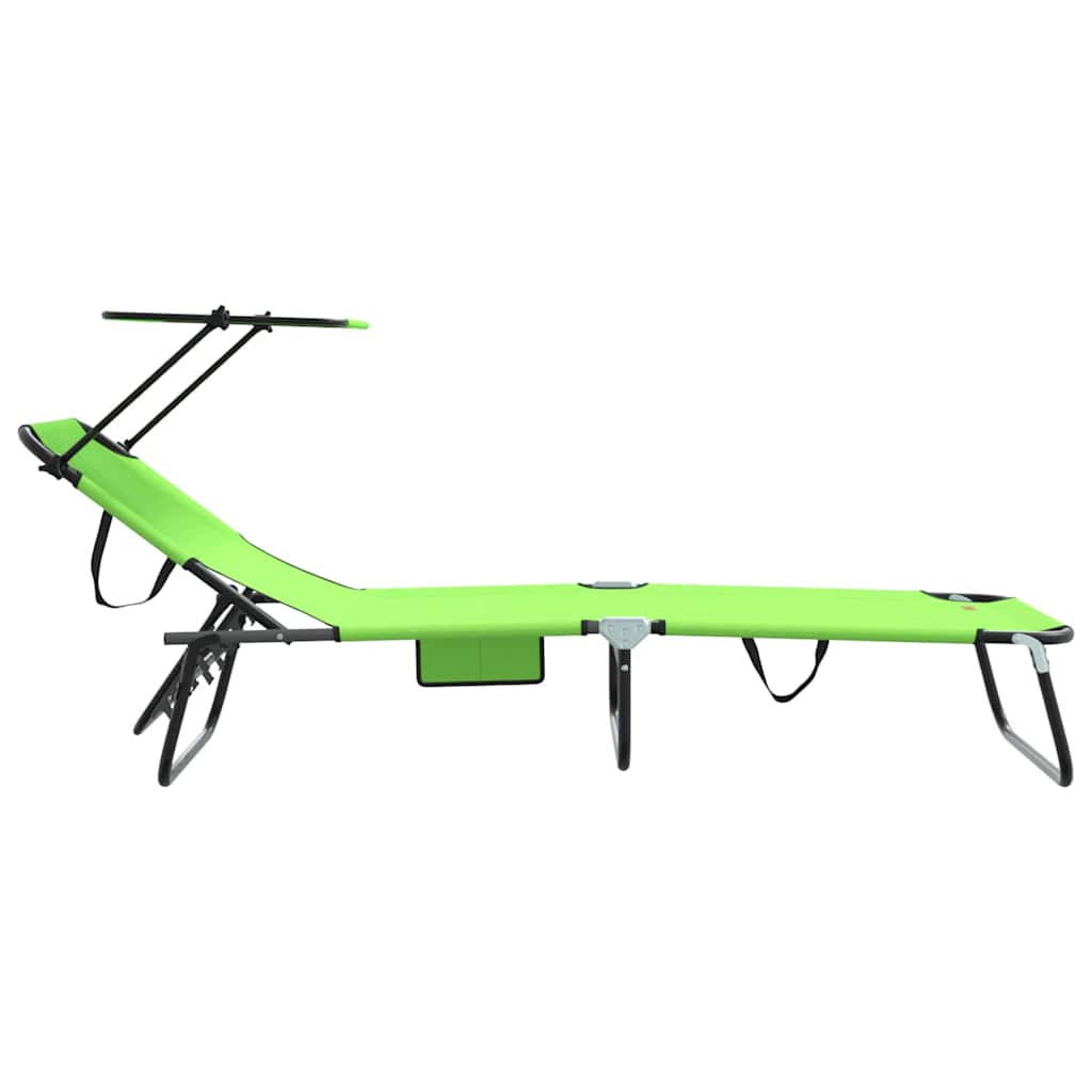 Folding sun lounger with roof, green, 600D Oxford fabric