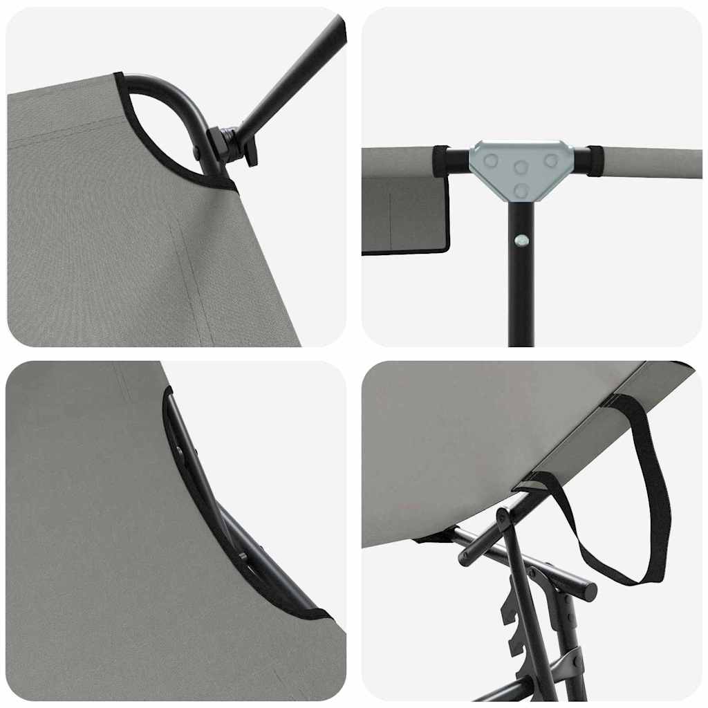 Foldable sun loungers 2 pcs with canopy, grey, 600D Oxford fabric.