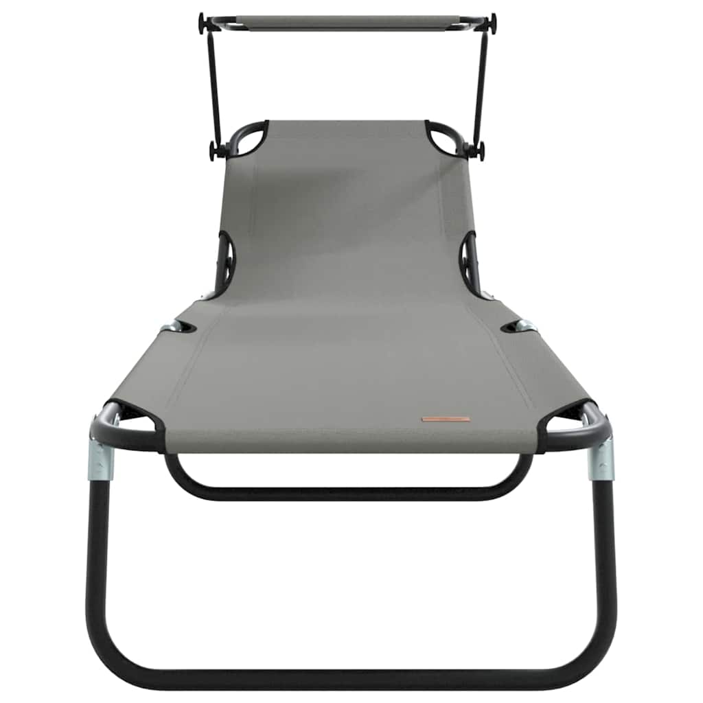Foldable sun loungers 2 pcs with canopy, grey, 600D Oxford fabric.