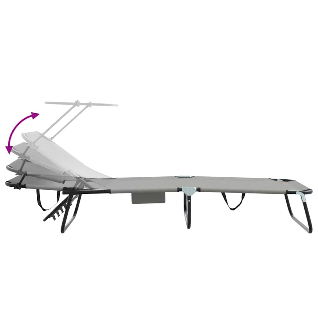 Foldable sun loungers 2 pcs with canopy, grey, 600D Oxford fabric.