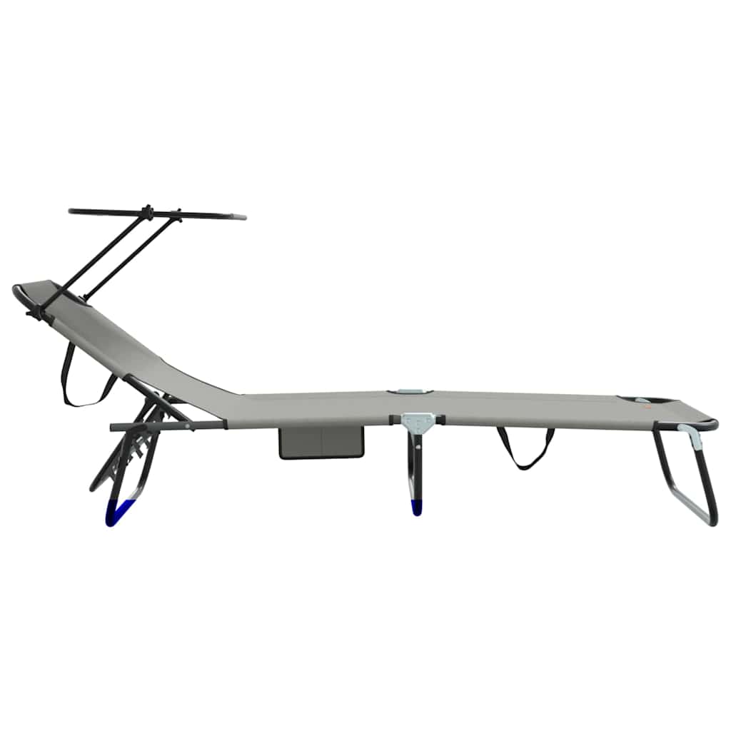Foldable sun loungers 2 pcs with canopy, grey, 600D Oxford fabric.