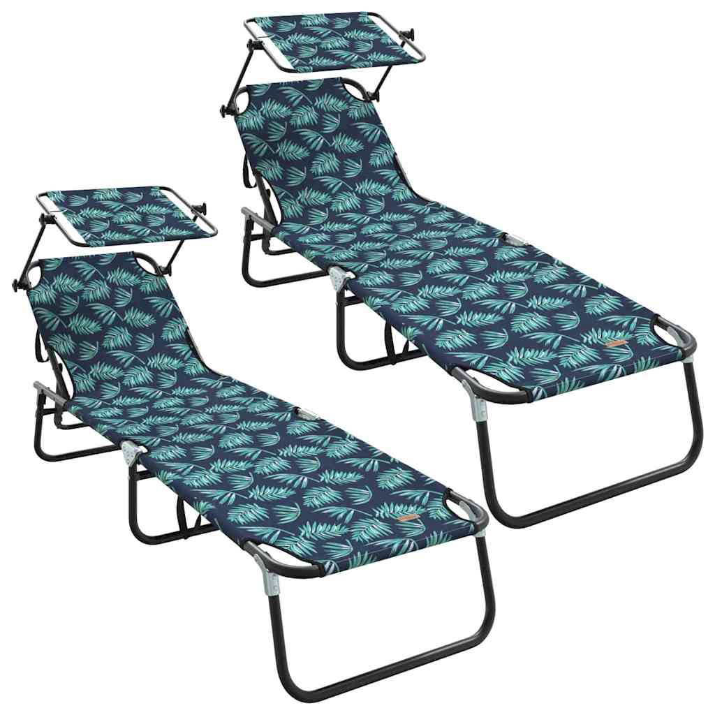 2-piece Folding Sun Loungers with Roof, Leaf Pattern, 600D Oxford Fabric