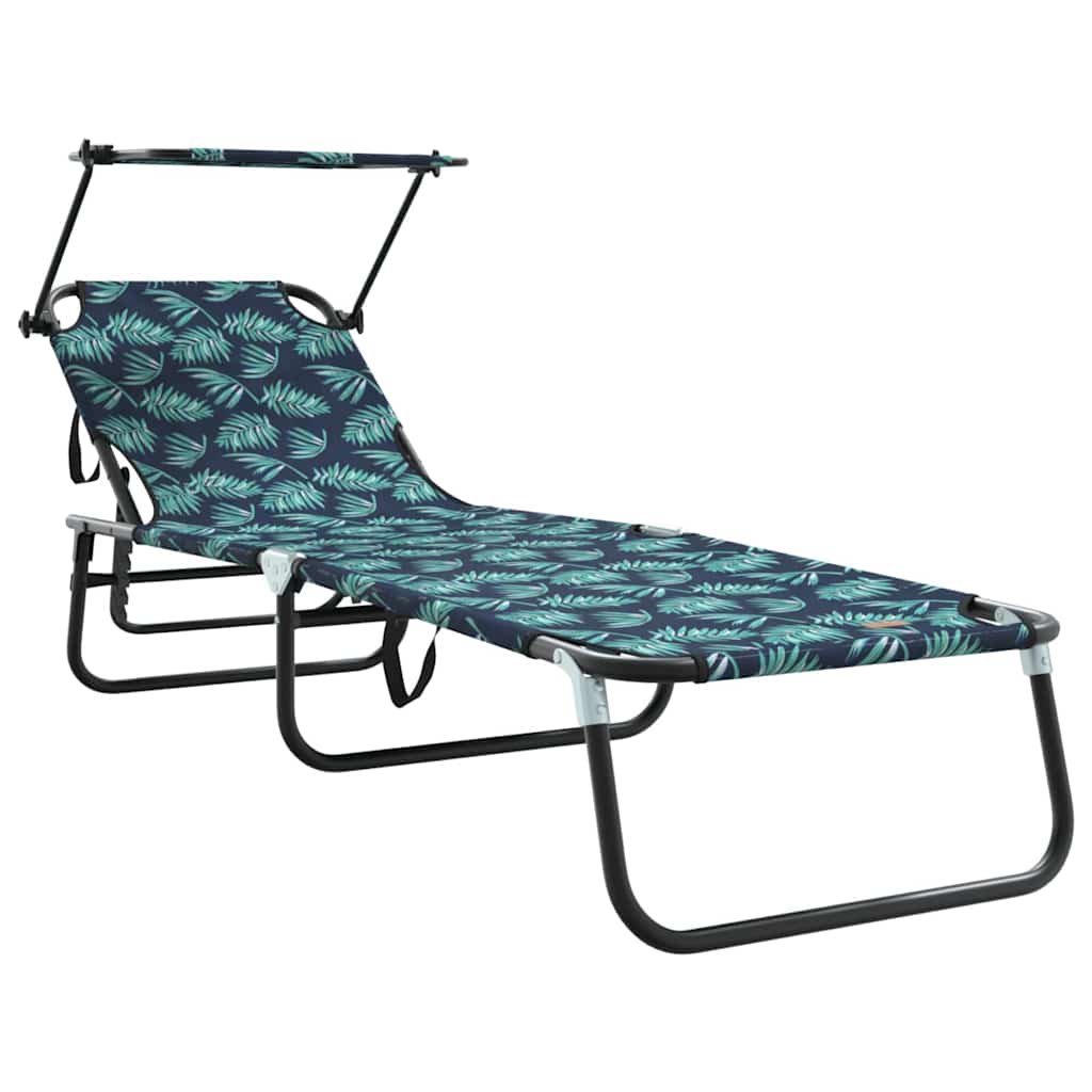 2-piece Folding Sun Loungers with Roof, Leaf Pattern, 600D Oxford Fabric