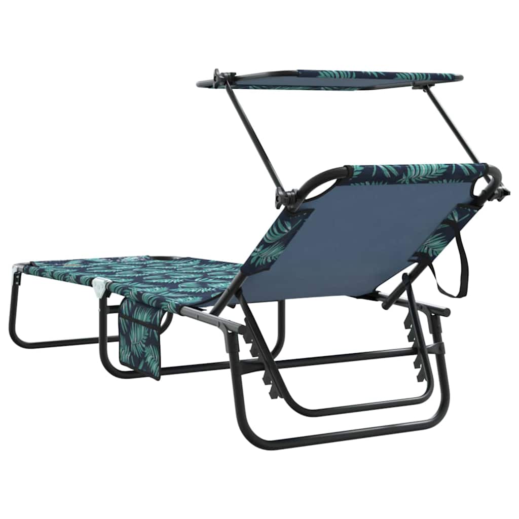 2-piece Folding Sun Loungers with Roof, Leaf Pattern, 600D Oxford Fabric